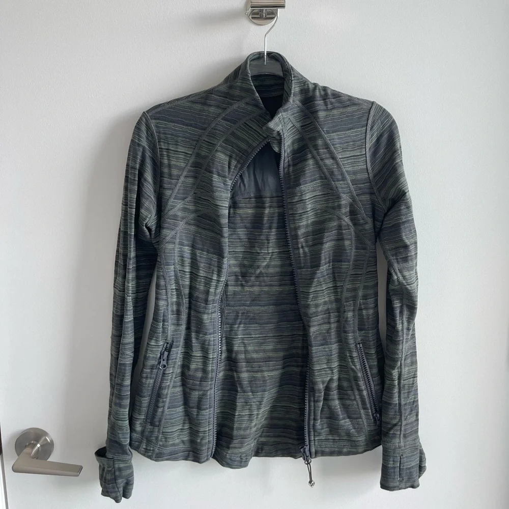 Lululemon Define Striped Green Gray Zip-Up Jacket